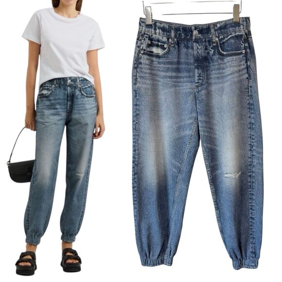 Rag & Bone Miramar Denim-Print Joggers Soft Terry Elastic Waist Loungewear Large - Picture 1 of 13